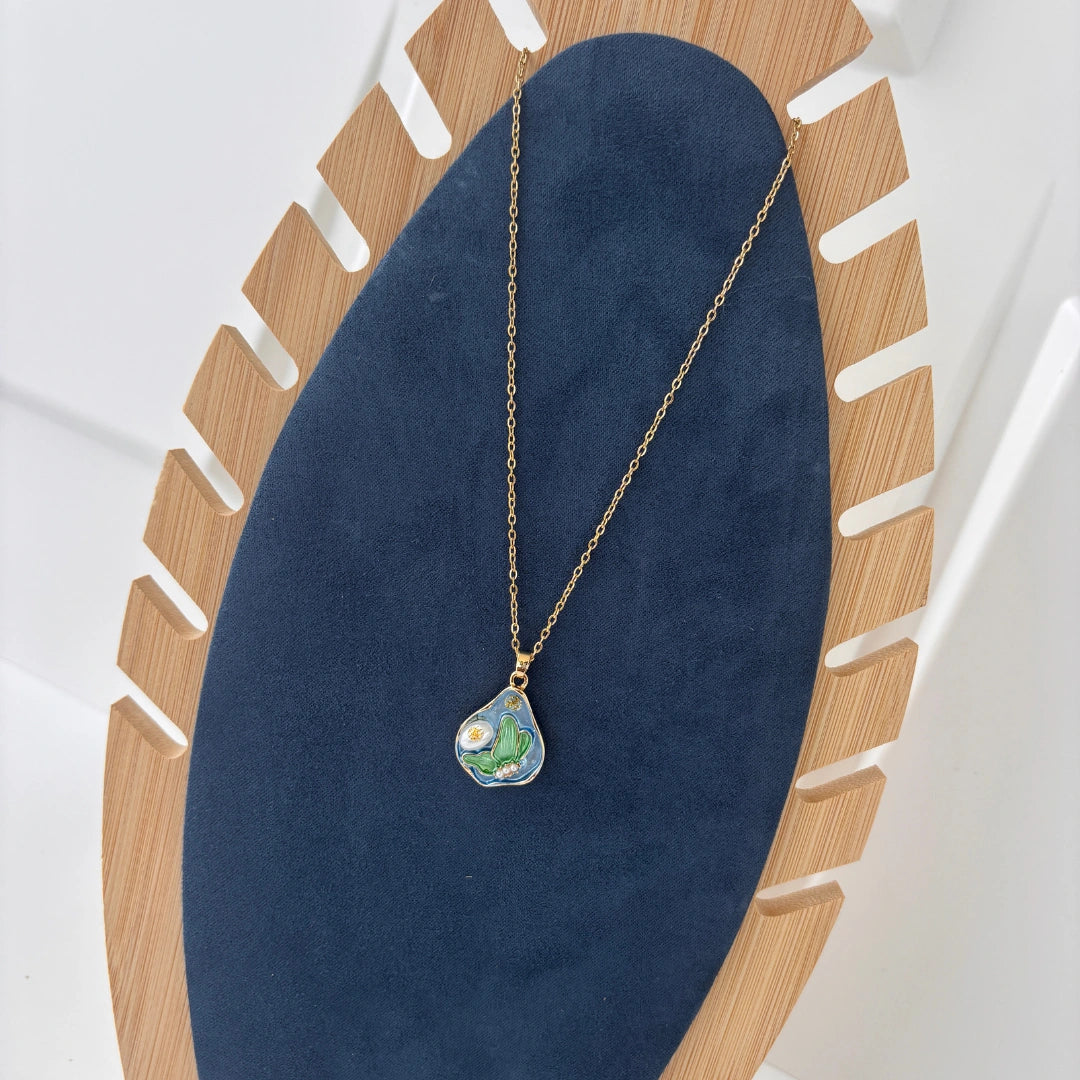 Midnight Cactus Pendant Necklace