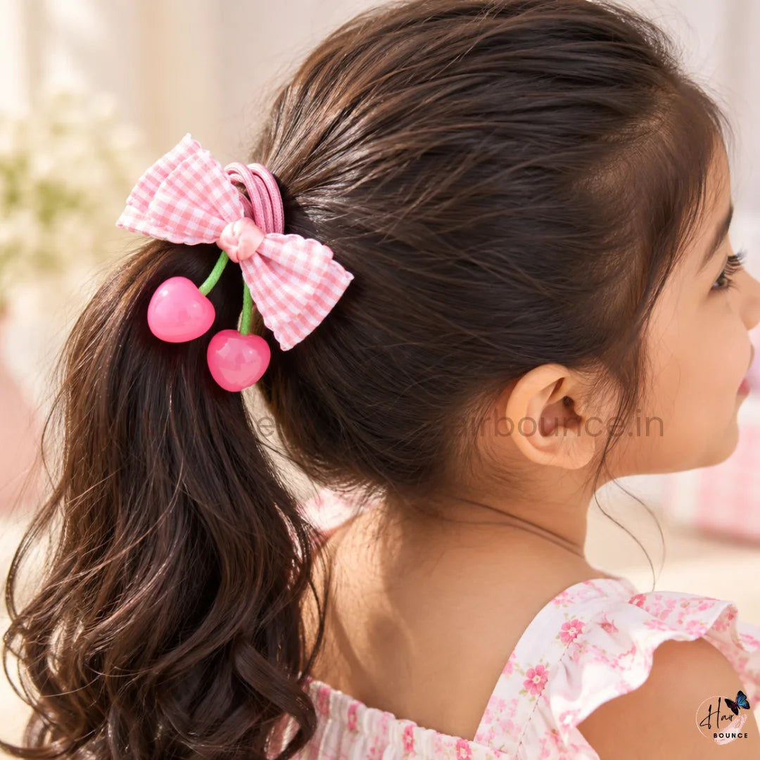 Cherry Bow Ponytail Hair Ties – Pack of 4