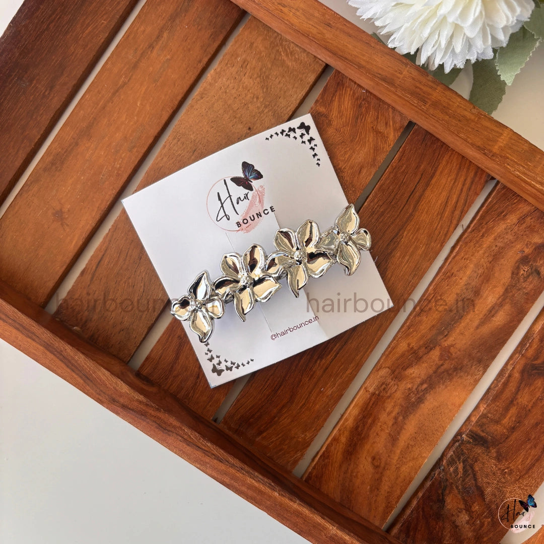 Aurora Petal Metallic Floral Barrette – Luxe Edge Collection