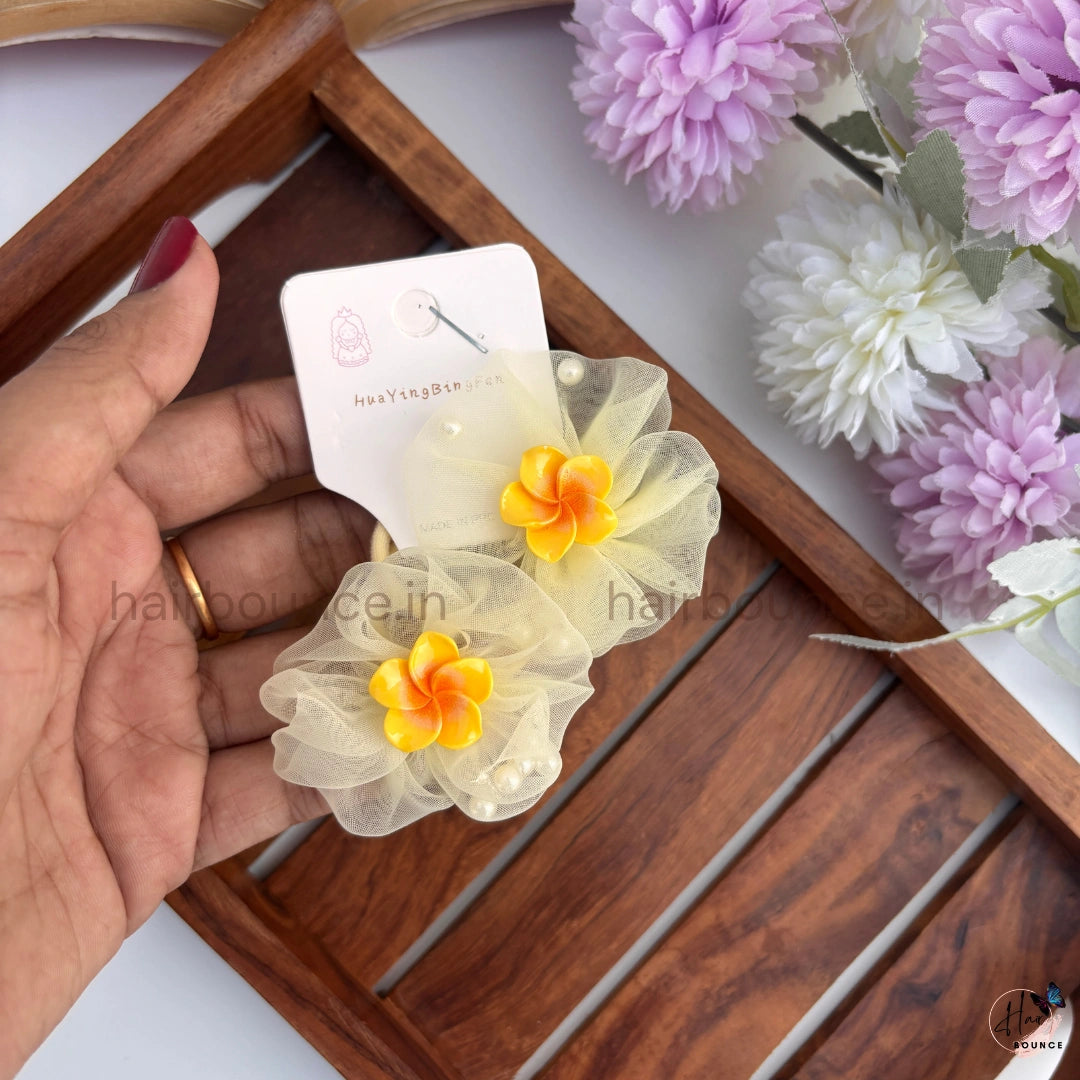 Pearl Blossom Tulle Hair Ties - Pack of 2