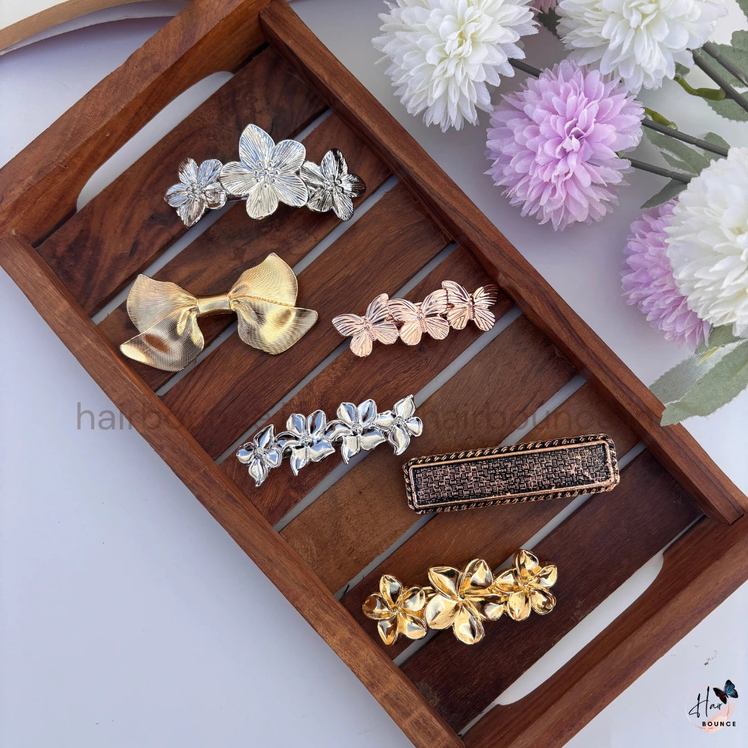 Premium Metallic Hair Barrette Collection – Pack of 6