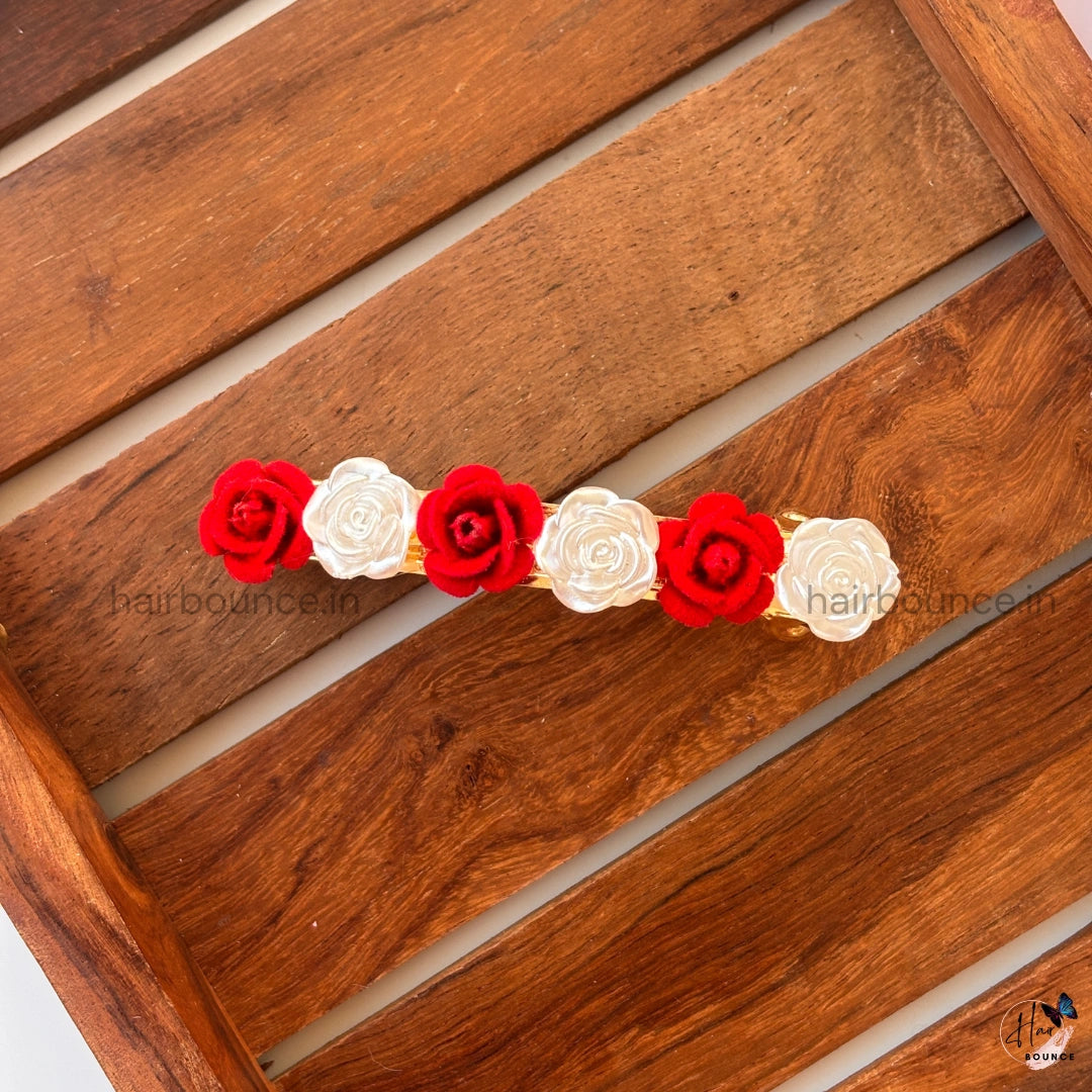 Crimson Pearl Rose Floral Hair Barrette