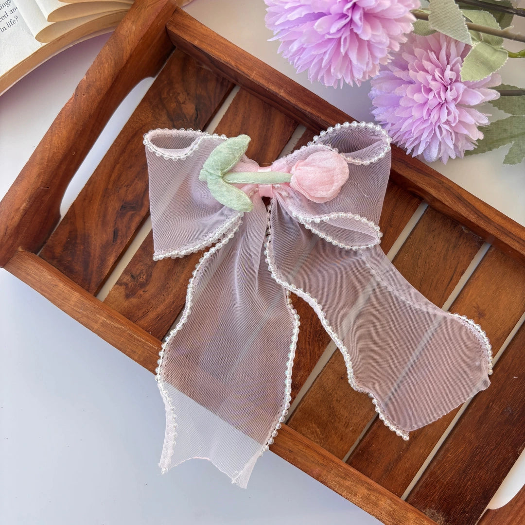 Sheer Floral Bow Clip