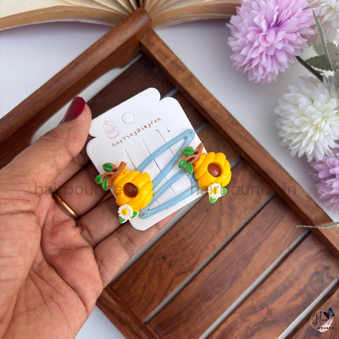 Cute Bee & Sunflower Snap Hair Clips for Girls – Cartoon Hair Accessories | Pack of 2