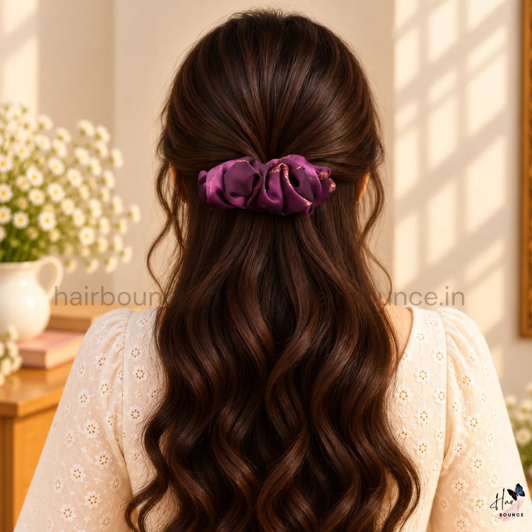Plum Elegance Printed Satin Center Hair Clip