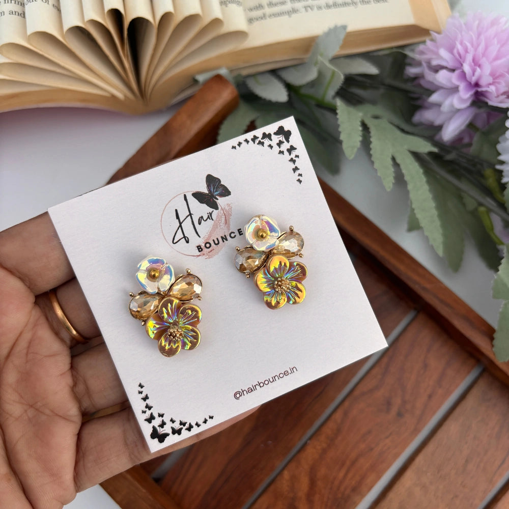 Iridescent Bloom Crystal Studs - Gold