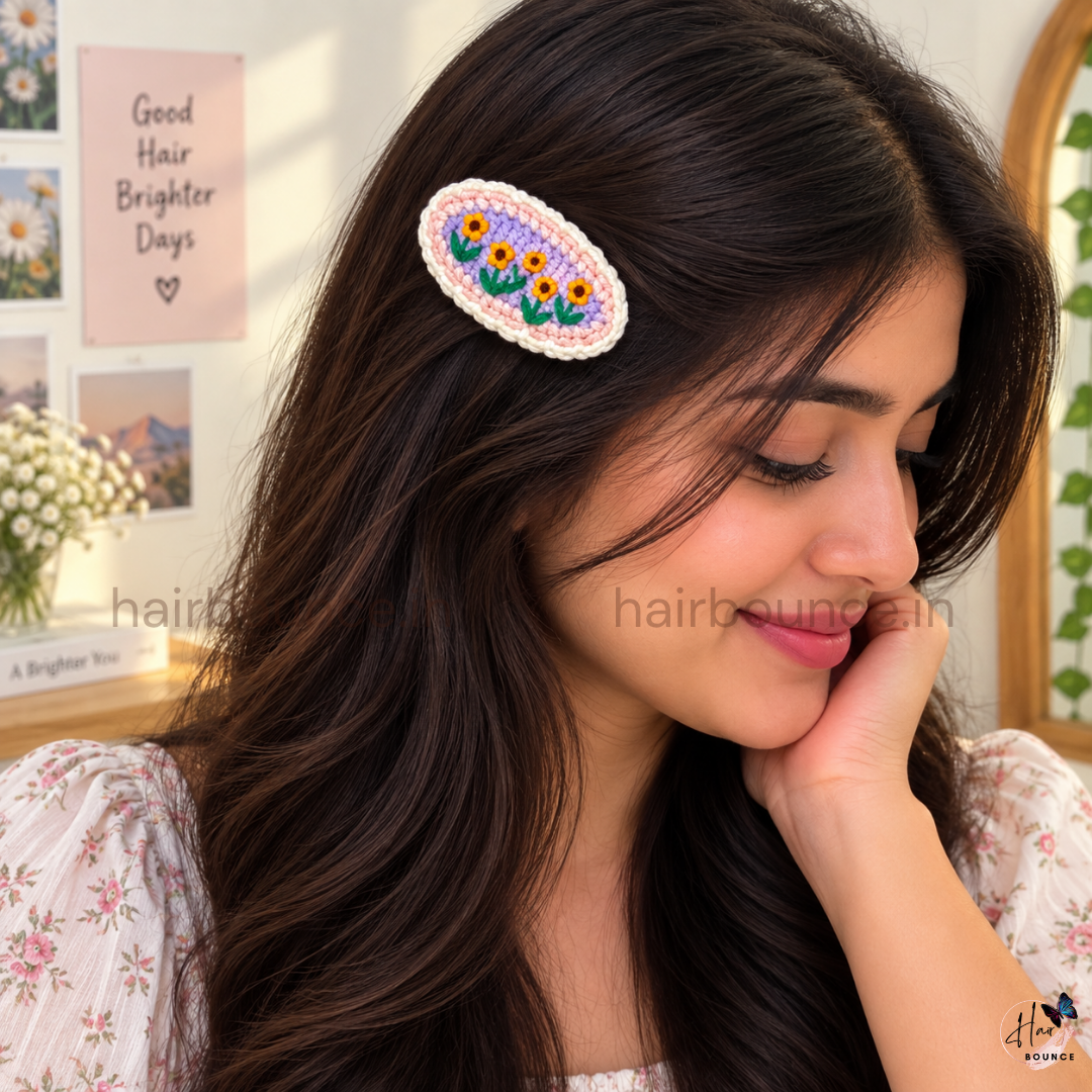 Pastel Daisy Garden Premium Handmade Crochet Hair Clips – Pack of 5