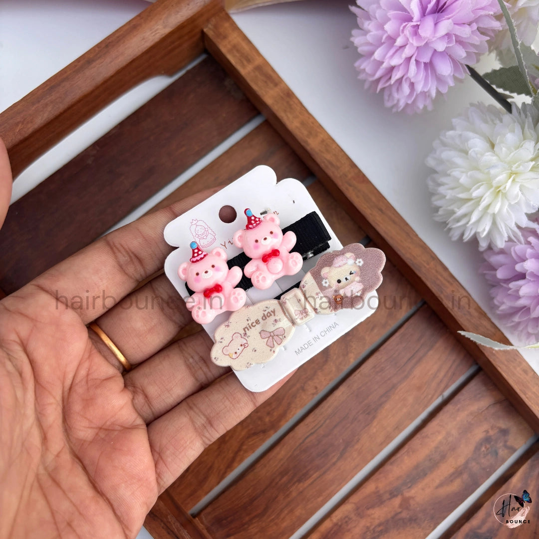 Cute Animal Hair Clip Set for Girls – Cartoon Bunny, Bear & Strawberry Hair Accessories/Pack of 2
