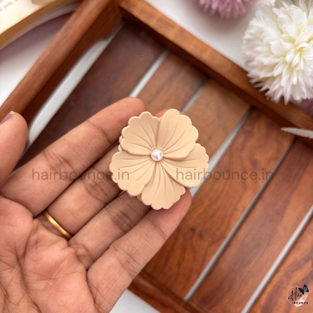 Light Shades Matte Pearl Hibiscus Flower Hair Claw - Small