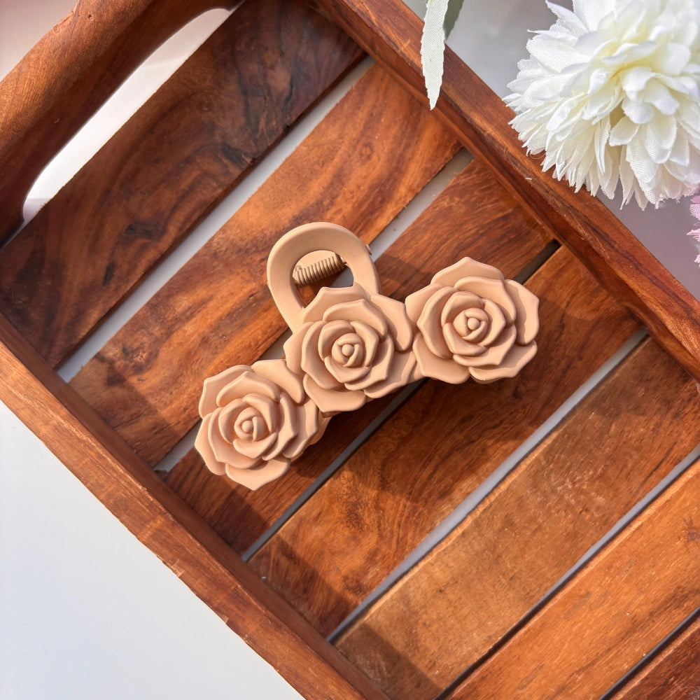 Triple Flower Rose Hair Claw - Large