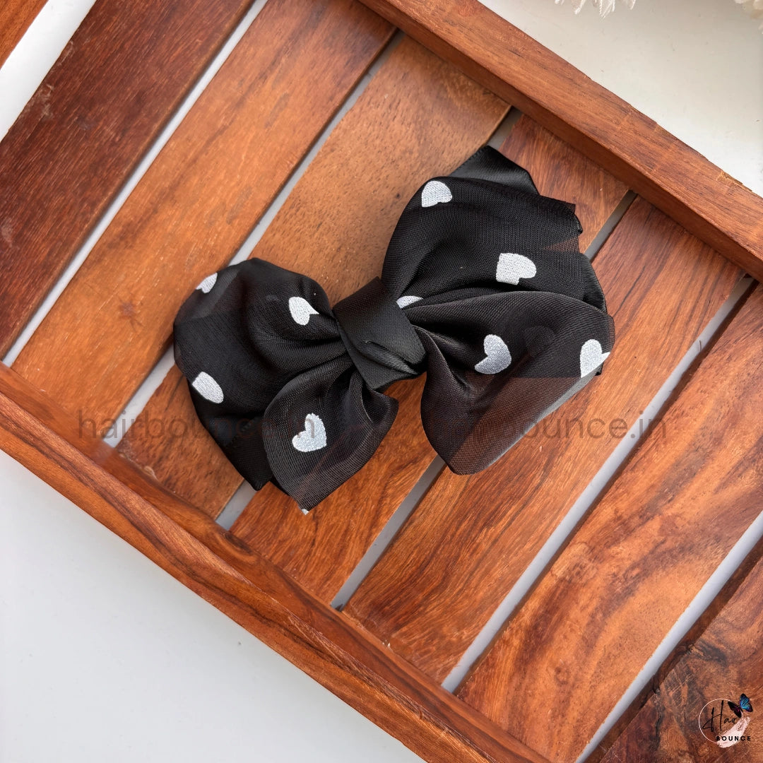 Heart Print Organza Bow Hair Clip