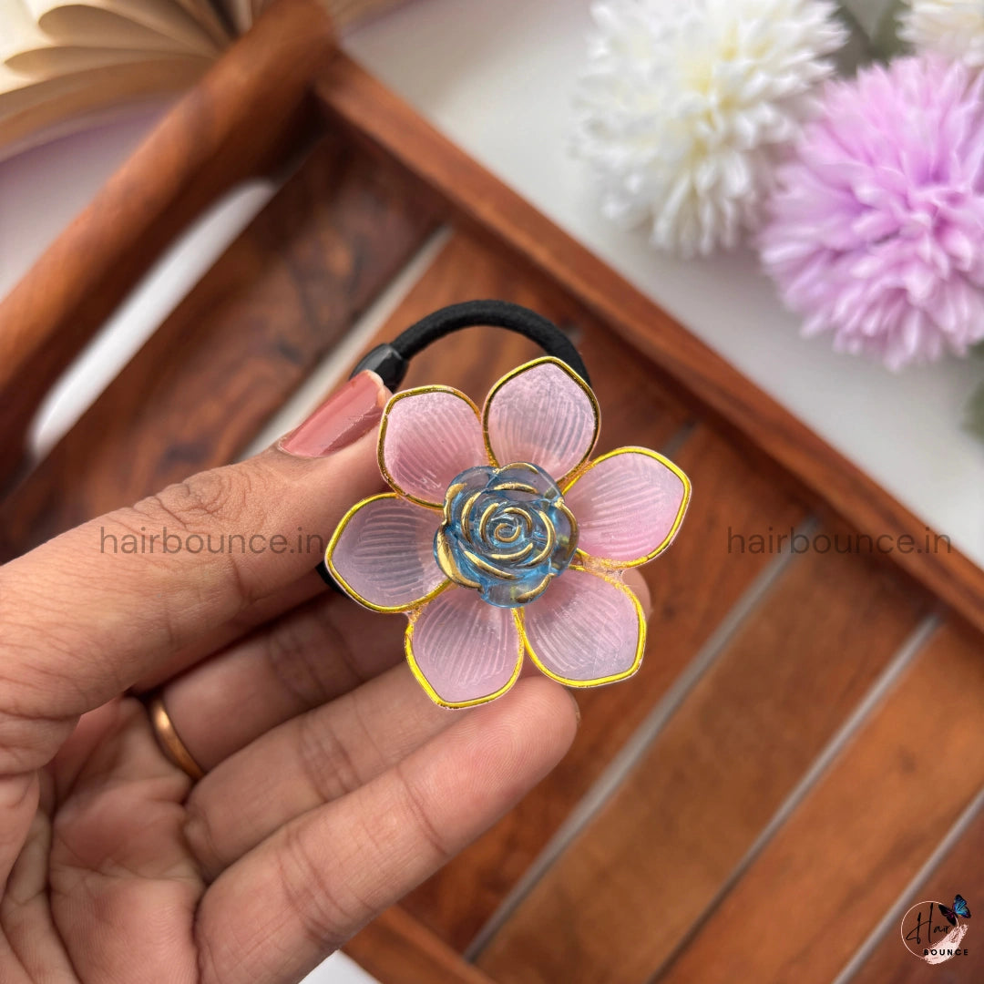 Pastel Blush Rose Bloom Hair Tie