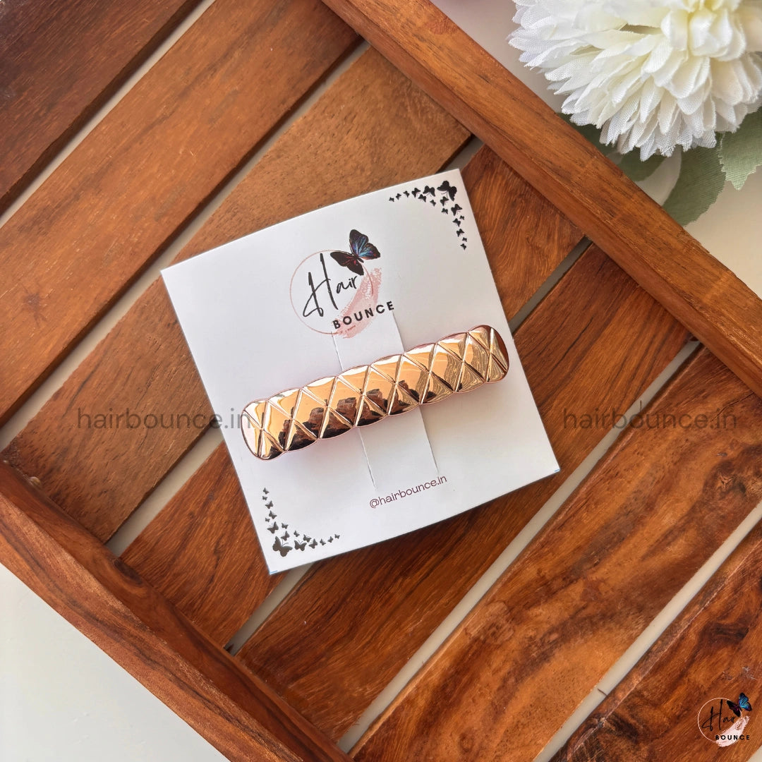 Luxe Quilted Metallic Hair Barrette – Classic Shine Edition