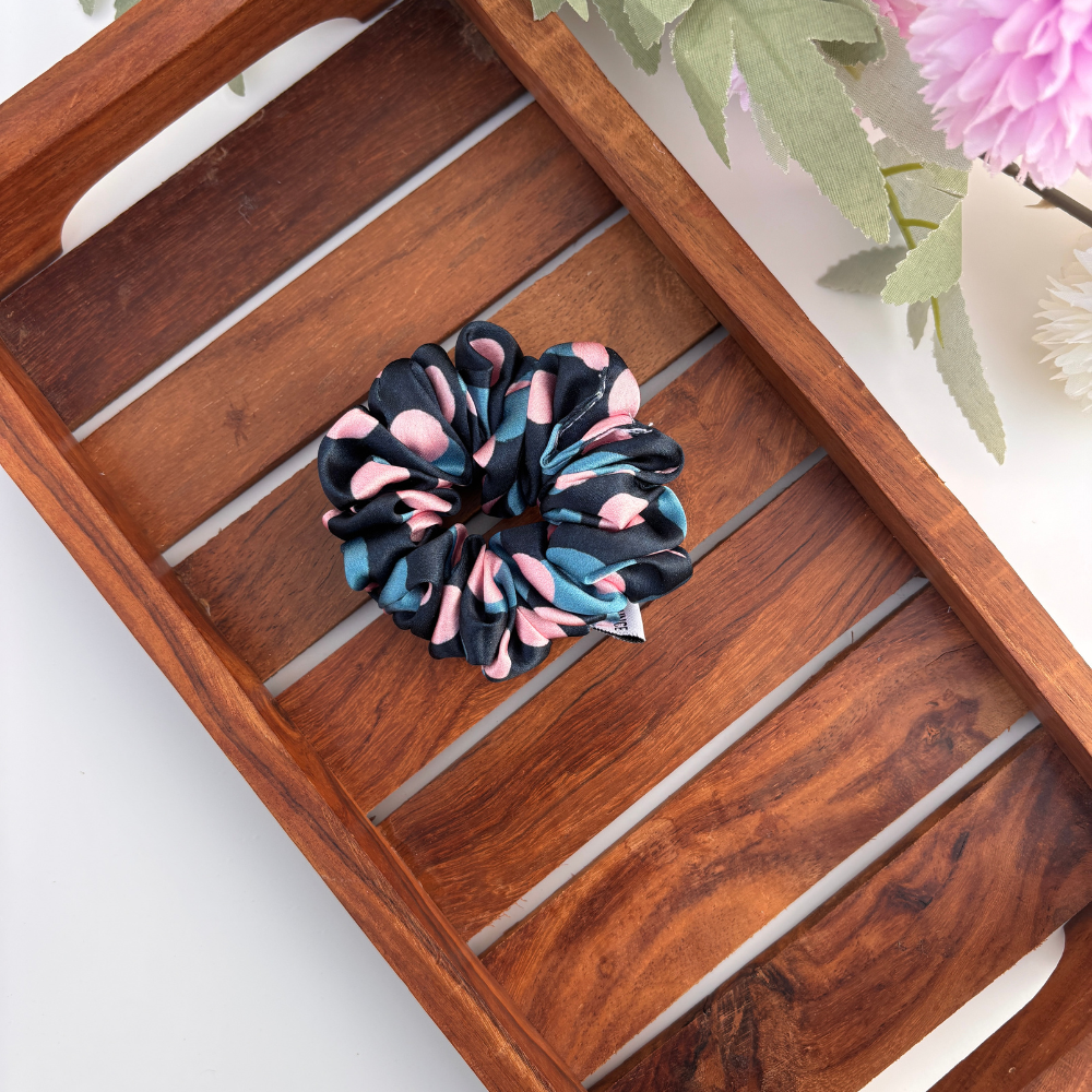Midnight Petal Satin Scrunchie - Small
