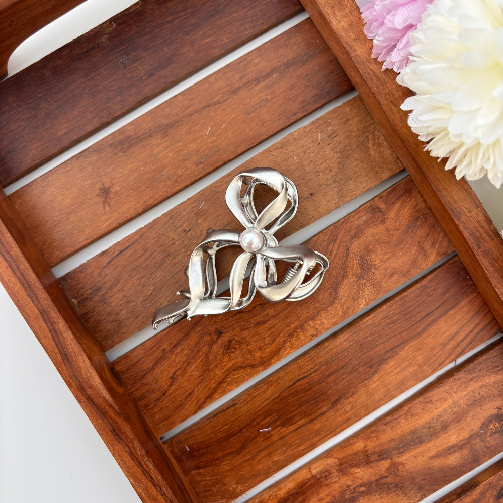 Pearl Ribbon Luxe Hair Claw - Medium