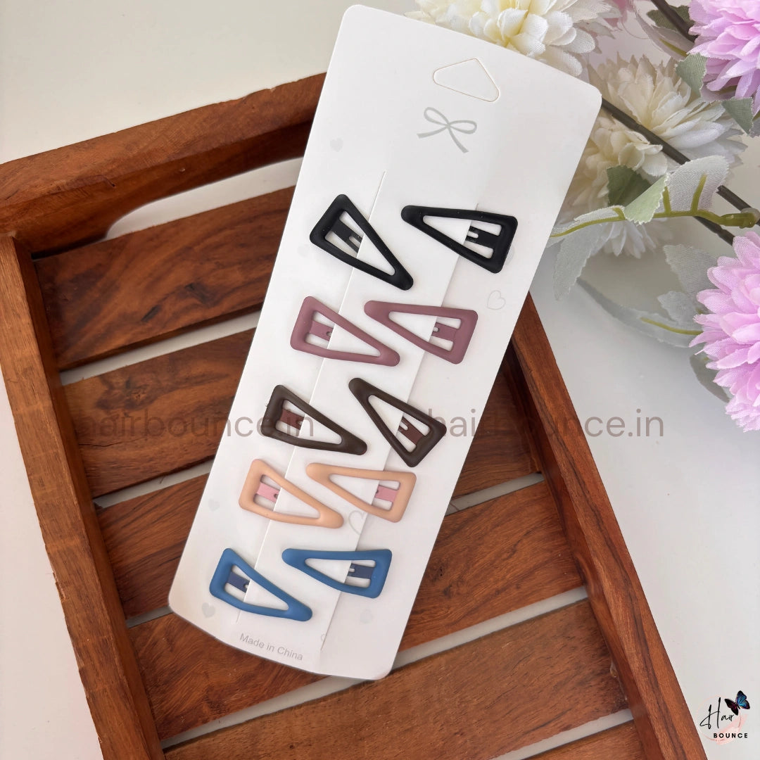 Geometric Triangle Hair Clips Set – Colorful Matte Snap Pins (Pack of 10) for Girls & Kids