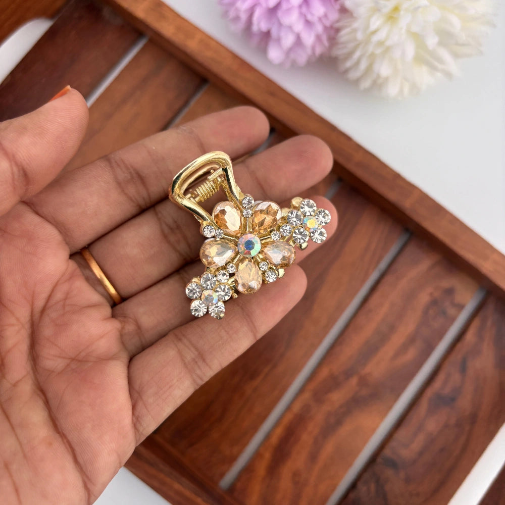 Premium Metal Triple Flower Hair Claw - Medium