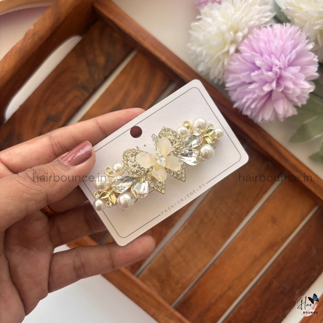 Pearl Blossom Butterfly Center Hair Clip