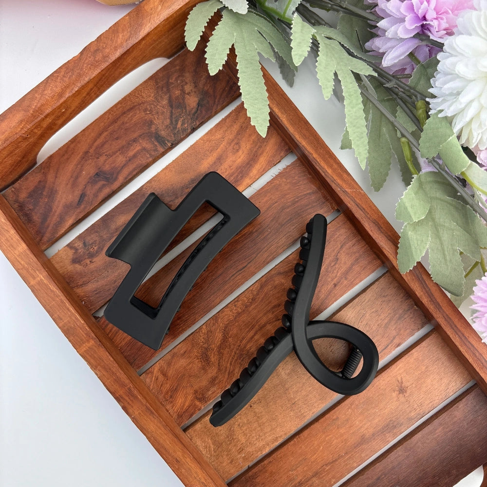 Matte Black Hair Claws – Set of 2 (Loop & Rectangle)