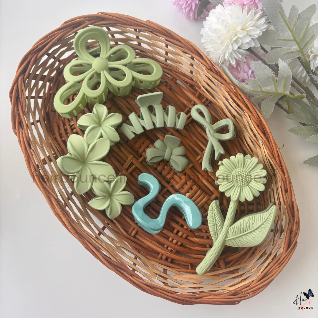 Mint Meadow Hair Claw Hamper – Set of 7