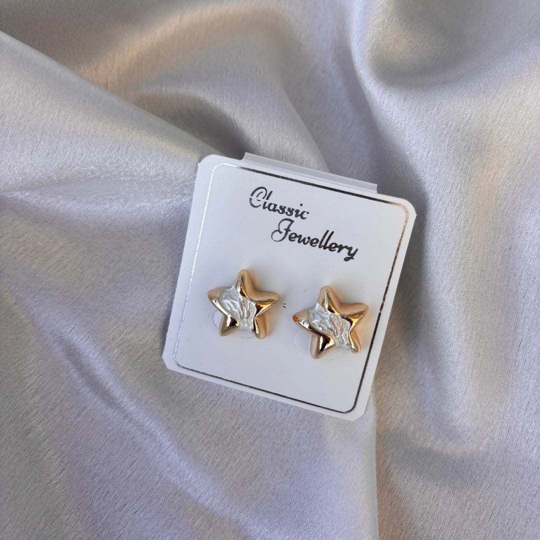 Dual Tone Star Stud Earrings