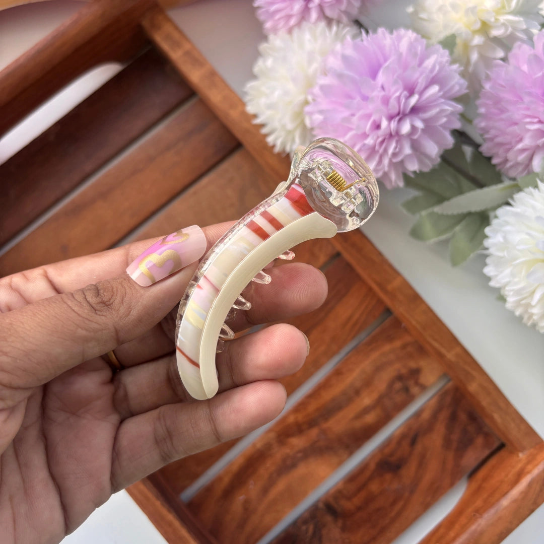 Bofeini Half Plain and Half Lined Banana Clip - Medium
