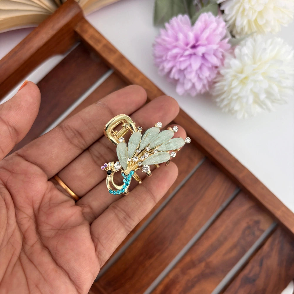 Premium Metal Peacock Hair Claw - Medium