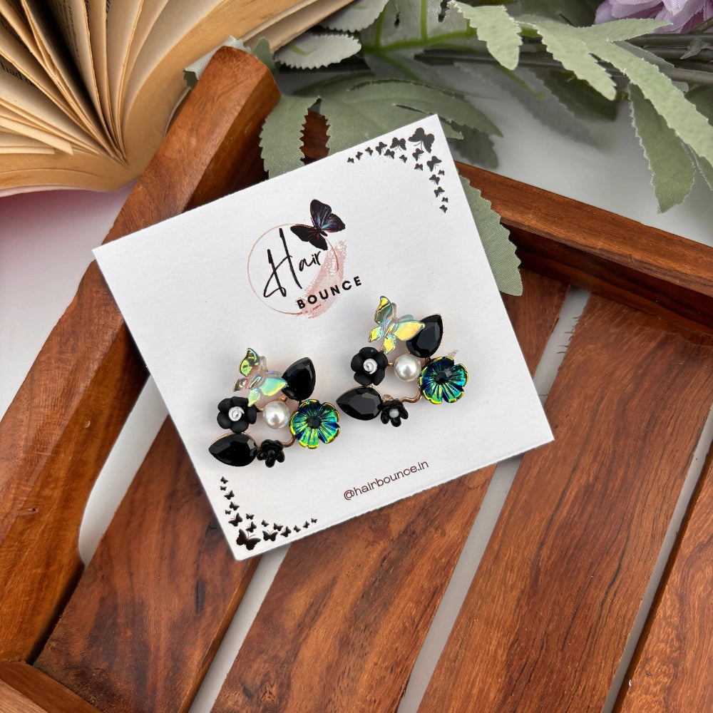 Sunlit Bloom Pearl Studs – Black