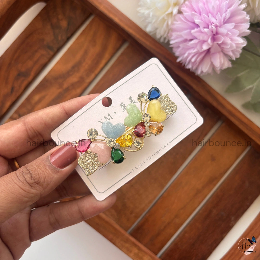 Crystal Heart Butterfly Center Hair Clip