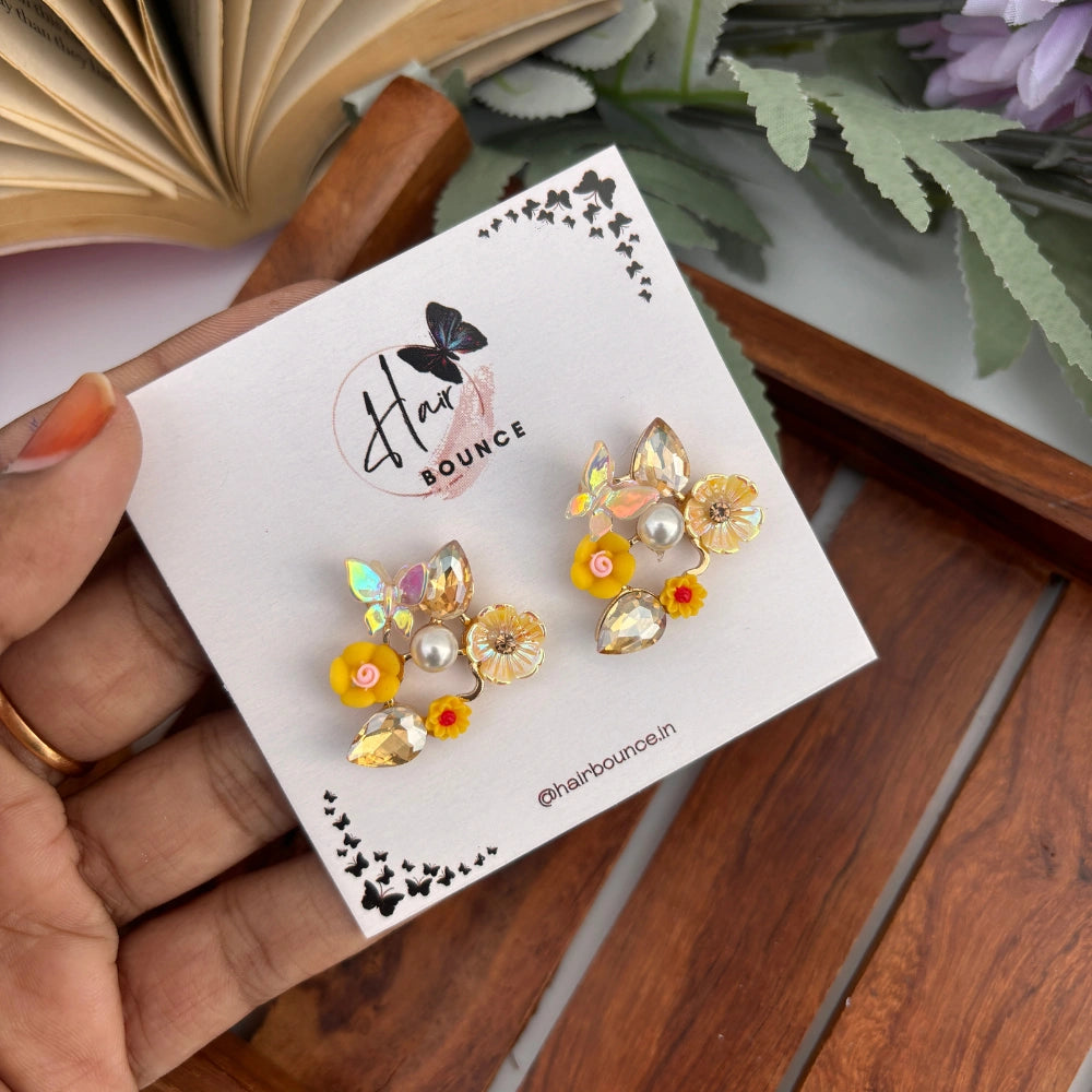 Sunlit Bloom Pearl Studs – Yellow