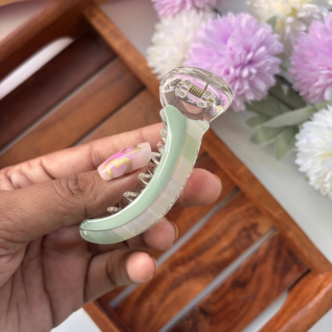 Bofeini Half Plain and Half Lined Banana Clip - Medium