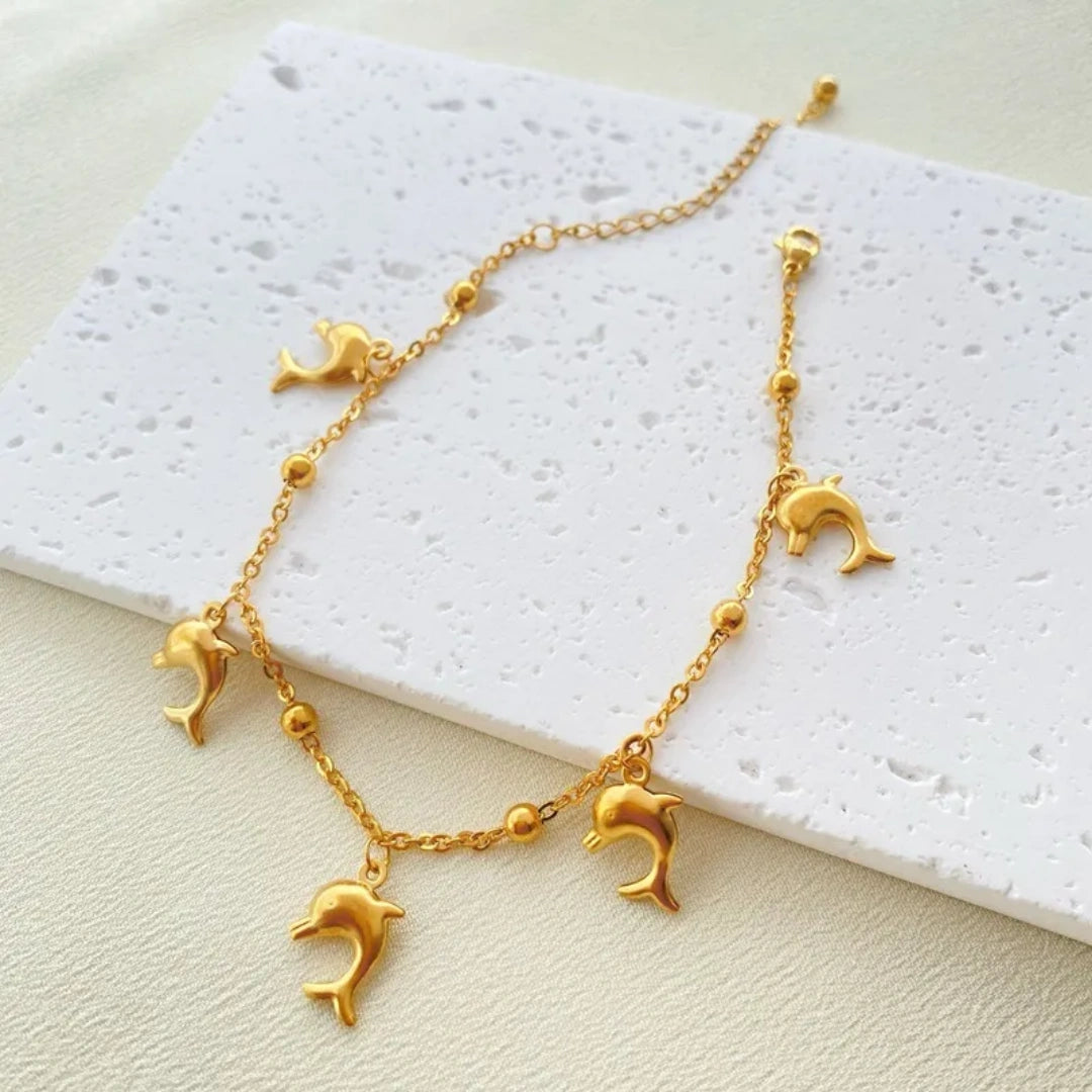 Golden Dolphin Charm Bracelet