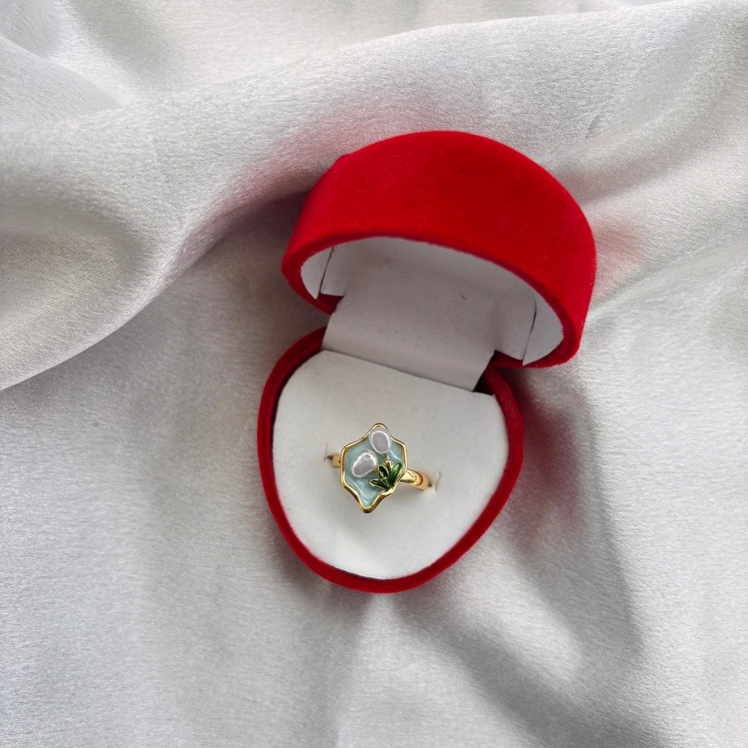 Pearl Blossom Enamel Ring – Adjustable