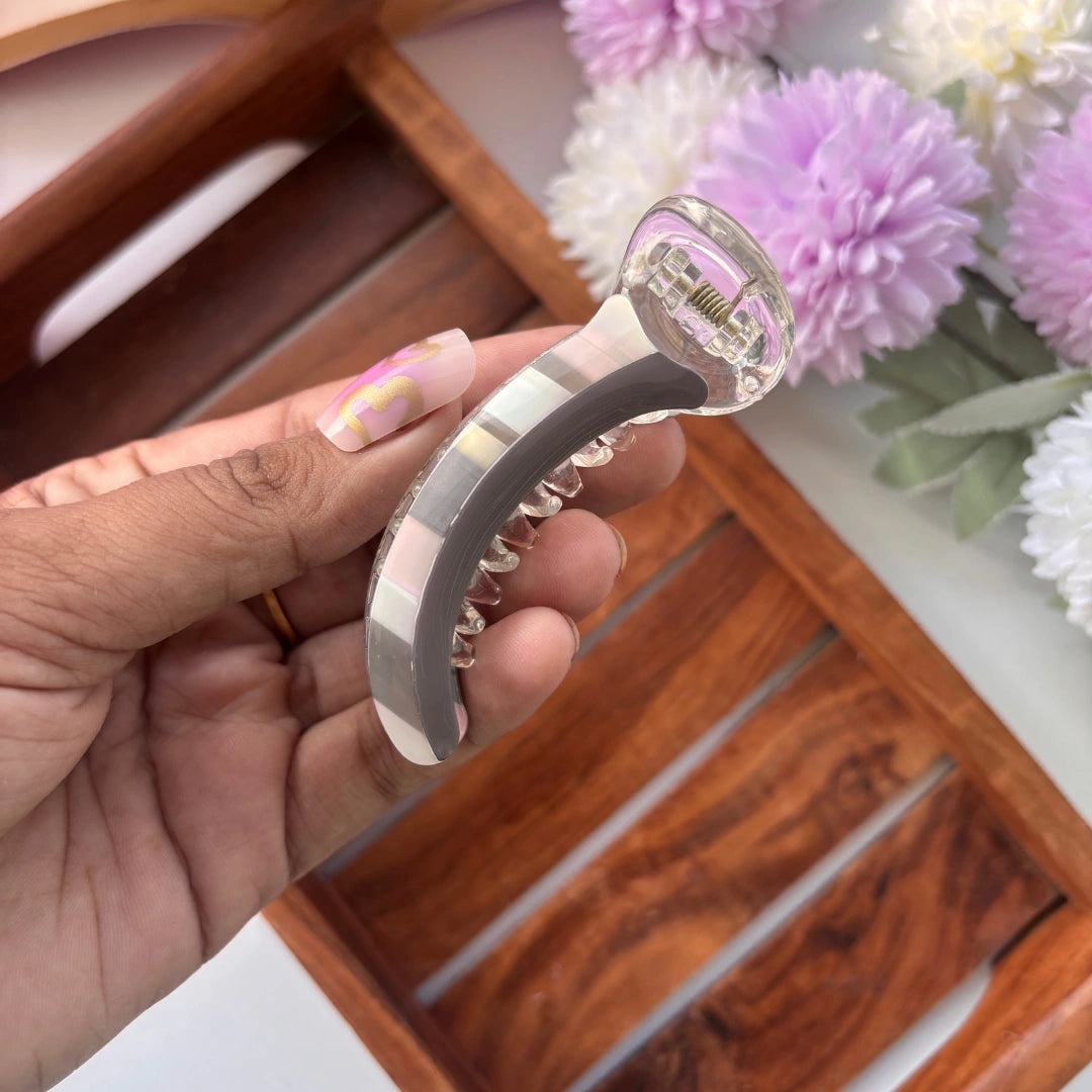 Bofeini Half Plain and Half Lined Banana Clip - Medium