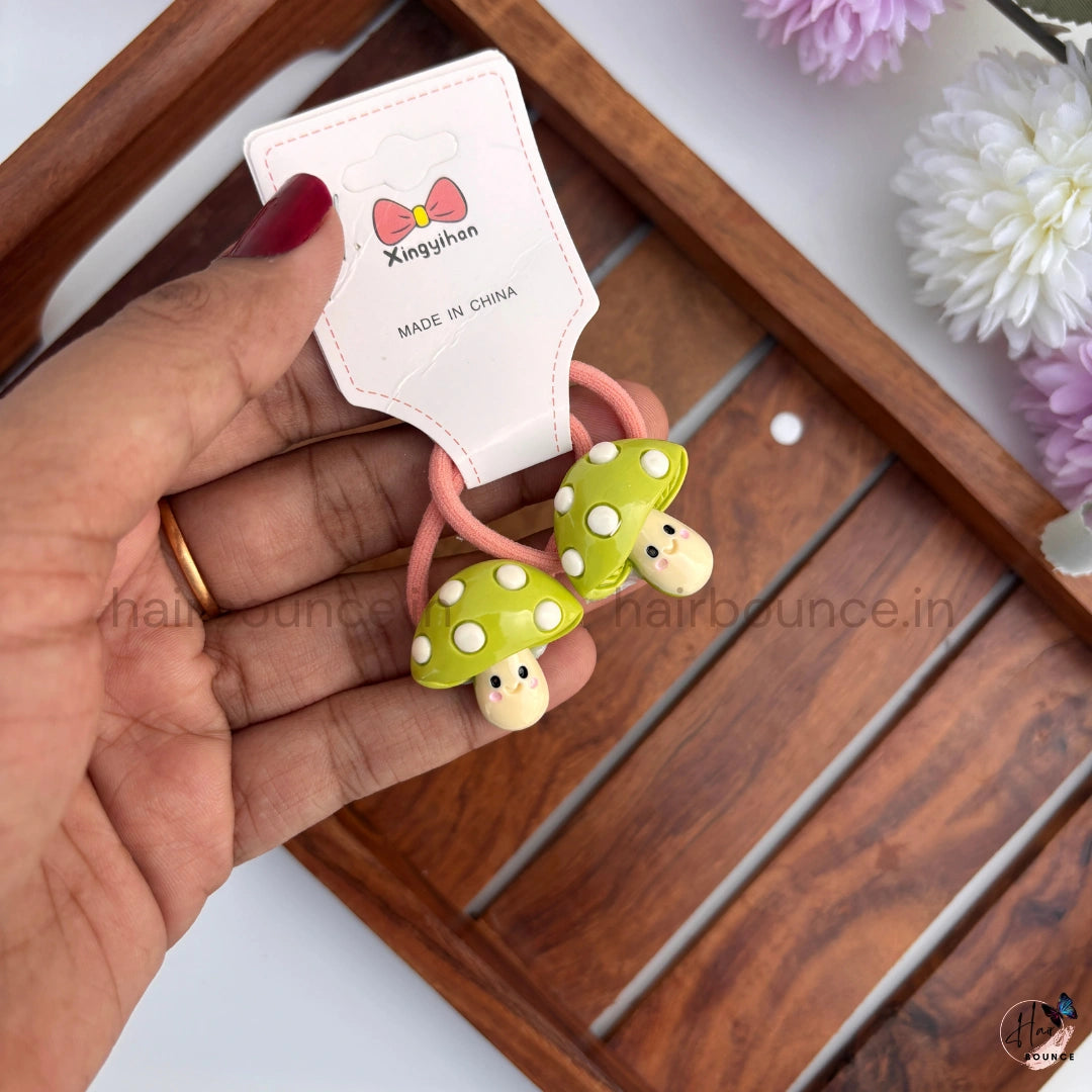 Cute Mushroom Hair Ties for Girls – Pack of 2