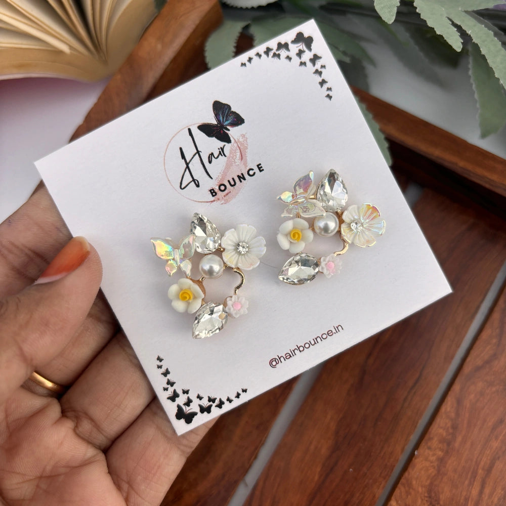 Sunlit Bloom Pearl Studs – White