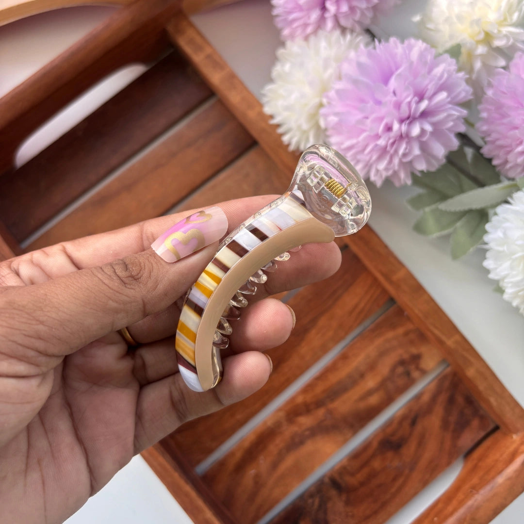 Bofeini Half Plain and Half Lined Banana Clip - Medium