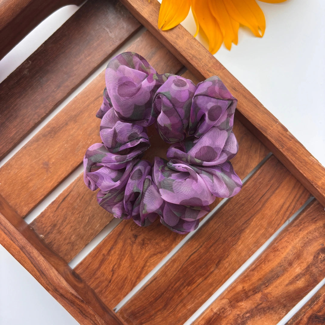 Organza Lavender Daisy Scrunchie - Regular