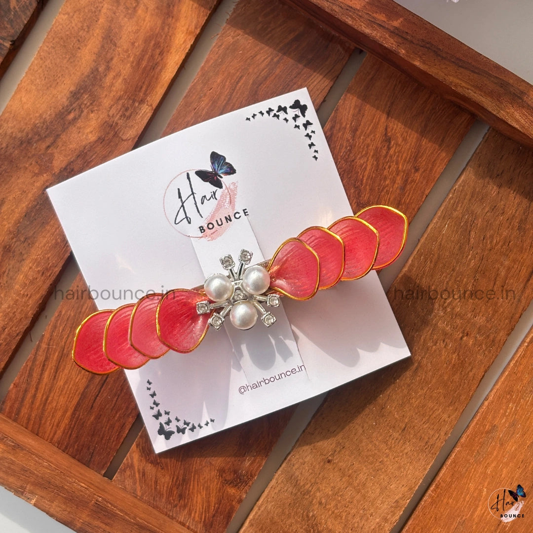 Ruby Pearl Petal Center Hair Clip