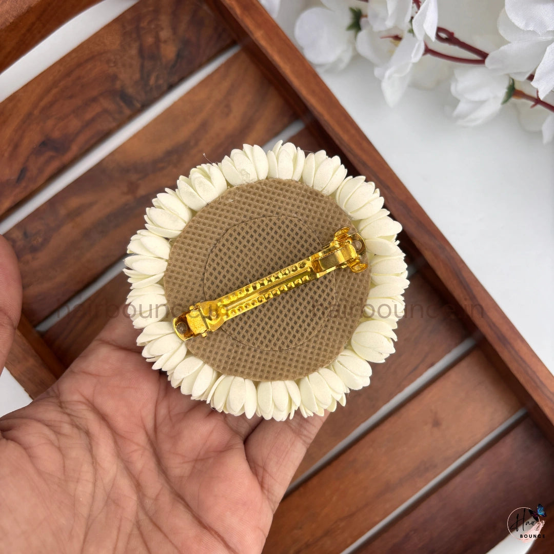 Traditional Floral Gajra Center Clip with Ruby Stones | Bridal Hair Clip for Women
