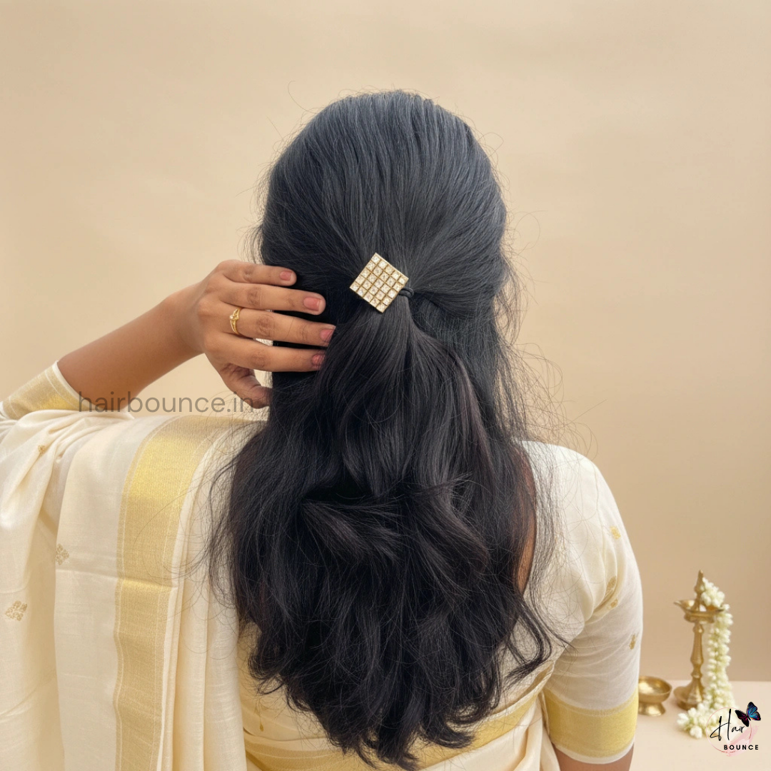 Square Kundan Hair Band (White)