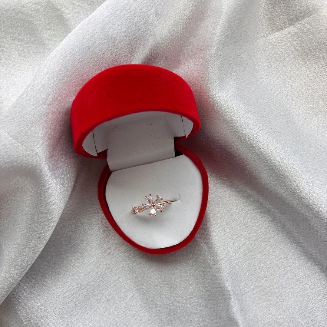 Rose Gold Floral Stone Ring – Adjustable