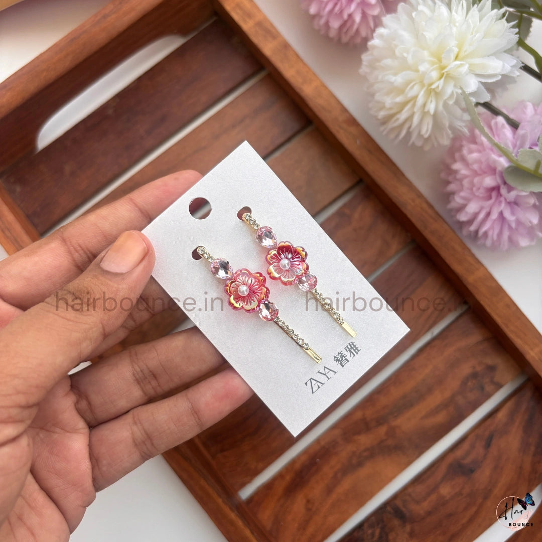 Premium Crystal Floral Drop Hair Pins