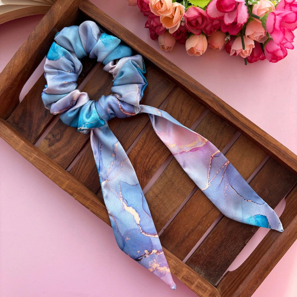 Sky Blue Printed Tail Scrunchies