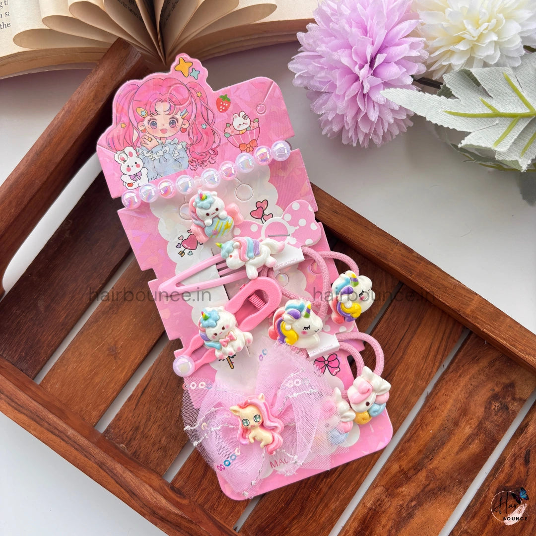 Rainbow Unicorn Magic Hair Accessory Set – 8 Pcs
