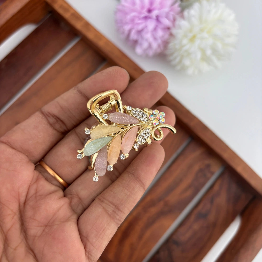 Crystal Leaf Butterfly Hair Claw - Medium