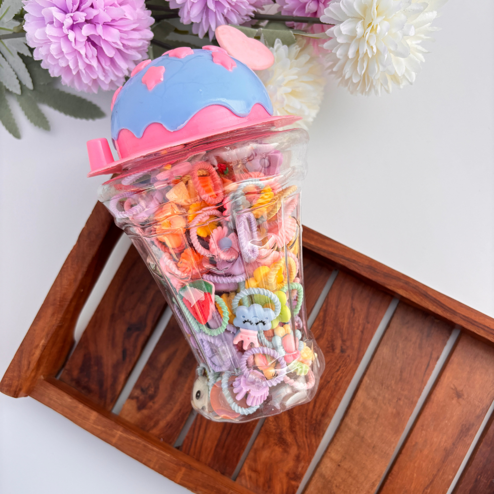 Cute Pastel Rubber Band Jar – Assorted Designs / Pack of 90