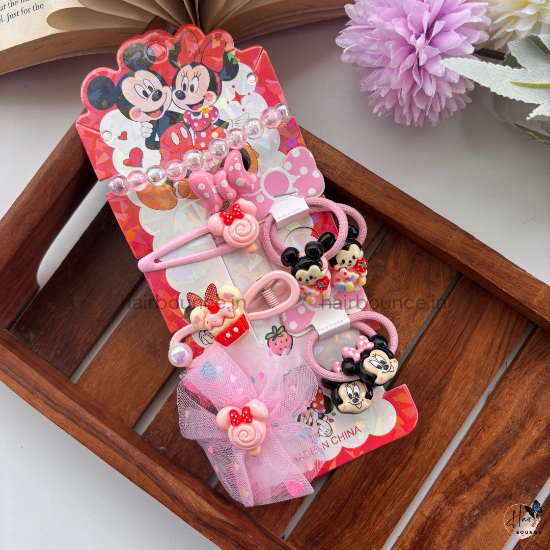 Pink Classic Mouse Friends Hair Accessory Set – 8 Pcs