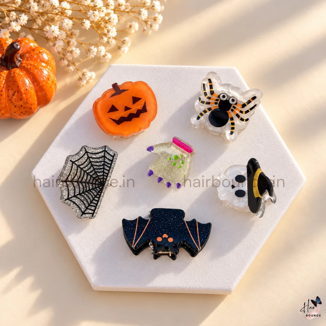 Spooky Halloween Mini Hair Claw Clips – Pack of 6
