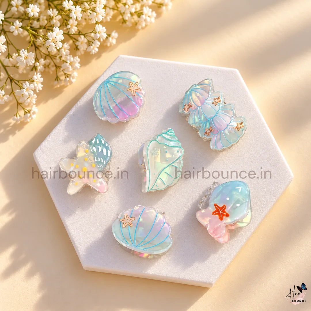 Pearl Lagoon Seashell Mini Hair Claw Clips – Pack of 6